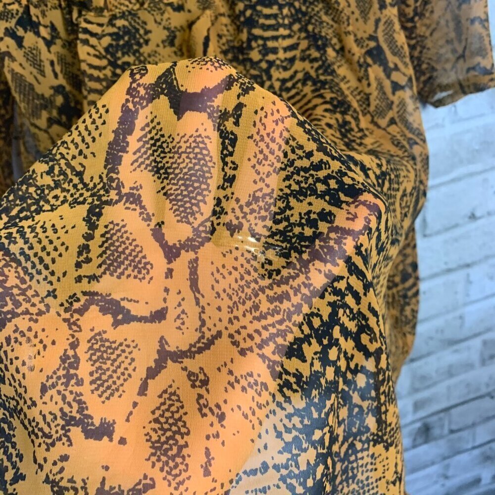 Ichi Day Dress Snakeskin Print Flowy Sheer Chiffon V-Neck Long Sleeve - Picture 6 of 12